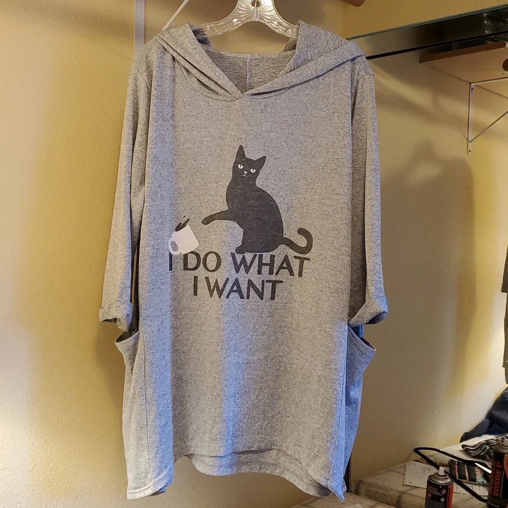 Gray Cat Graphic T-Shirt Sz 2X
